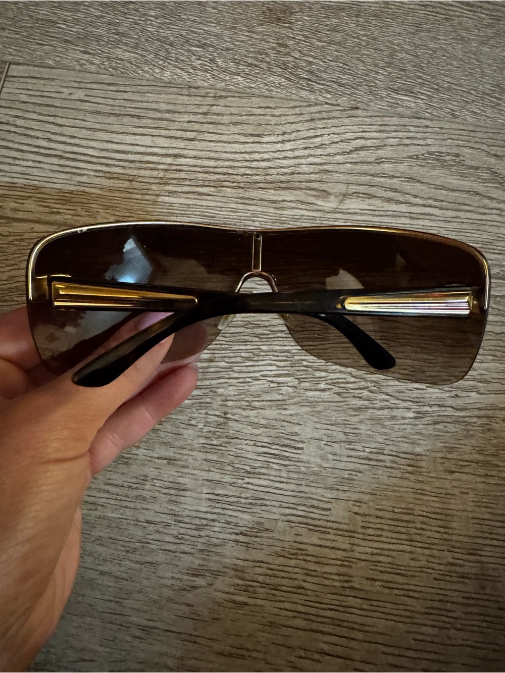 Versace Vintage Brown Shield Sunglasses -  Brown Lenses and Gold Medusa Details - Picture 2 of 8